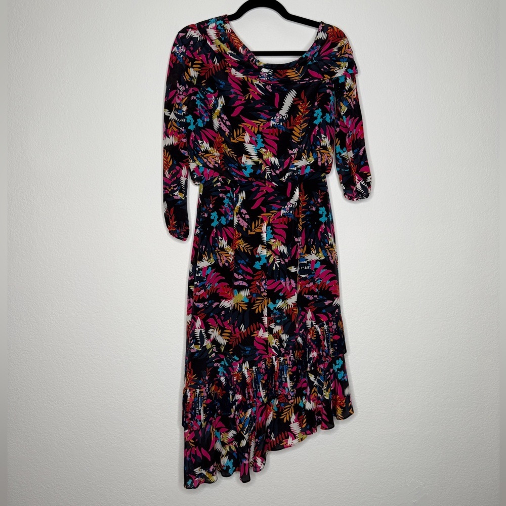 Saloni Lexi Floral Silk Asymmetrical Dress Vibrant Multicolor Size 4 - Picture 5 of 10